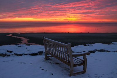 Cold bench, warm sun rise