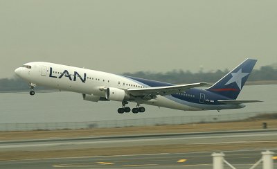 The start of long journey down to South America, LAN 767 rotates from JFK RWY 13R