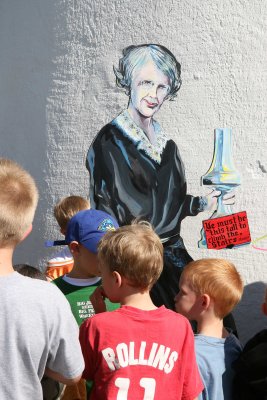 To ensure kids are tall enough to climb, there's a cut-out of keeper Fannie May Salter, who served til she was 65 years old.