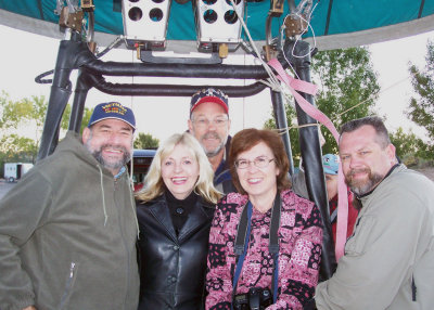Very early Wed., Howard, Pat and I took a balloon ride with Private Balloon Flights.  Here we are, about to go up!