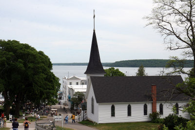 I decided a bike would be too difficult, so I just walked around a bit. Here's an old church with water beyond.