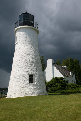 The Old Presque Isle lighthouse - a couple minutes later, the rain came! There are also a couple range lights near by.