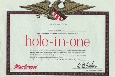 Also in 1970, Janet makes a hole-in-one at the 13th hole of the Indian Spring Country Club course in Silver Spring.