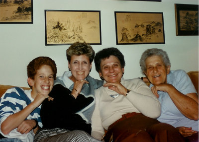 Cover those necks, everyone! (Judy Walkin and son Michael, Martha and Janet, Oct. 1989)