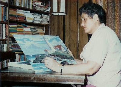 Janet is hard at work in the 60's with her paint-by-numbers portrait. She gave me this picture because I love lighthouses.