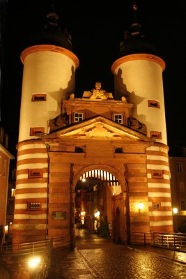 After dinner at zum Speisel, Howard played trivia at a bar and Ruth went out in the light rain to admire the unusual town gates