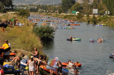 Floating down the Penticton River Channel, Okanagan region in British Columbia, Canada