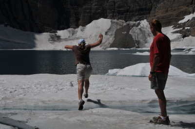 Brenda leaps onto an iceberg