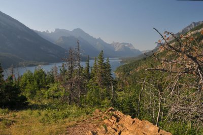 High view of Waterton Lake, looking South