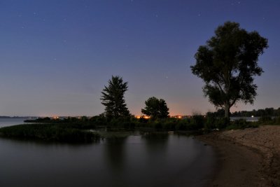 Moonlit beach at Indian Lake, Sagittarius constellation, (upper left)