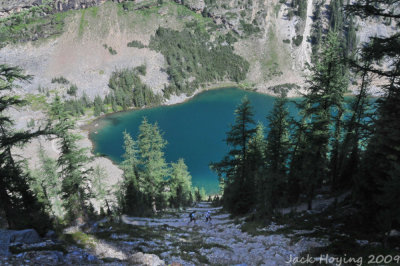 Climbing up from Lake Agnes (note the other hikers on the switchbacks)