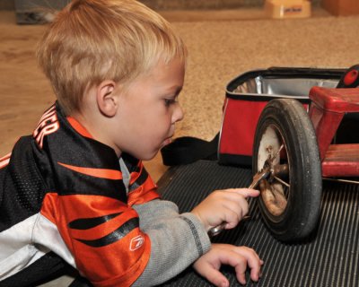 Camden working on the trike