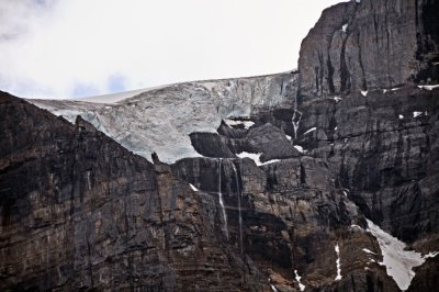 Glacier and waterfalls above Moraine Lake