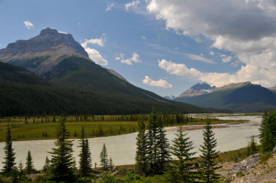 North Saskatchewan River Valley, Mount Amery left,  Mount Saskatchewan right