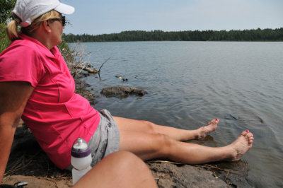 Resting at Lake Richie during our 11 mile hike across Isle Royale