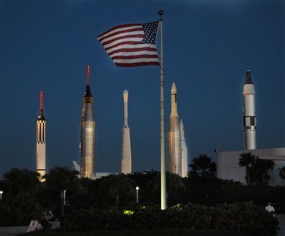 Pre-dawn view of the Rocket Garden, Kennedy Space Center