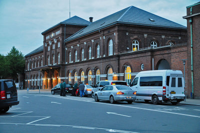 Evening view of the Central Train Station in Kolding, Denmark