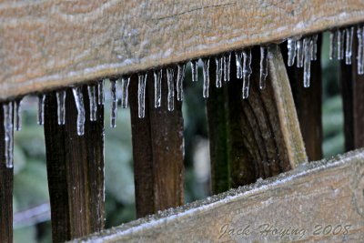 Ice on the deck fence