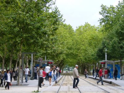 Tram station in the city