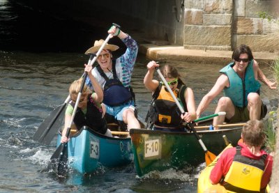 Three canoe pile up