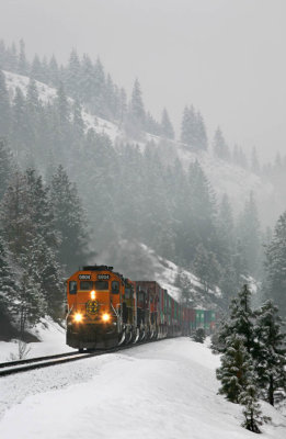 Sunday morning it was lightly snowing on the east slope of the Cascades near Leavenworth.