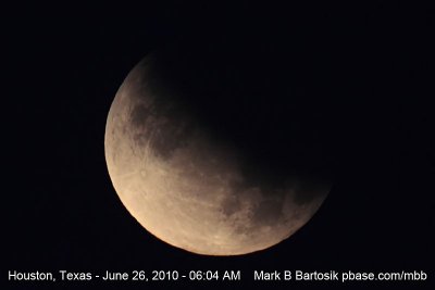 Partial lunar eclipse - Houston, Texas June 26, 2010