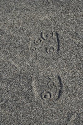 camper footprint on desert sand