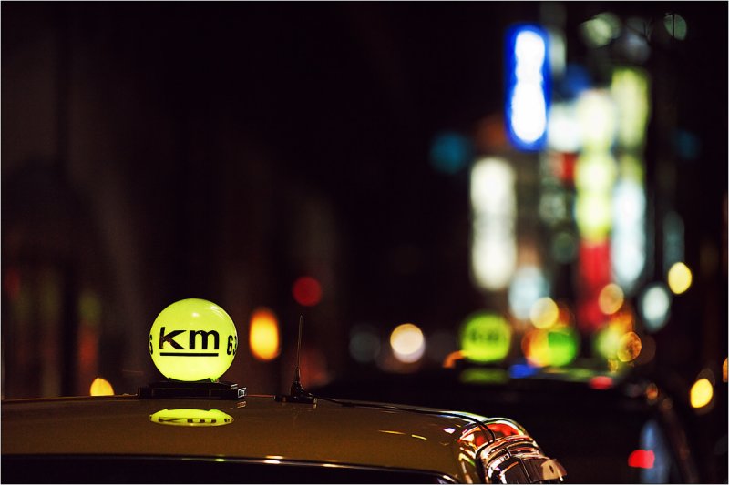 taxi cabs at night