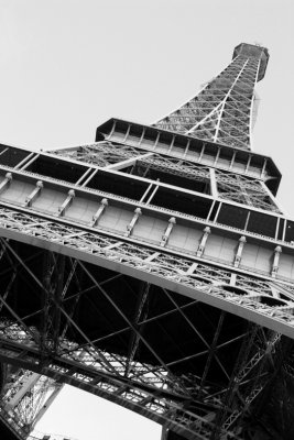 Eiffel close up in black and white