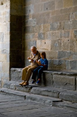 Sharing ice cream in corner of Bergamo