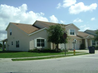 The front side of the new enlisted housing shown in previous photo.  (These are duplexes, with two family units in each building.