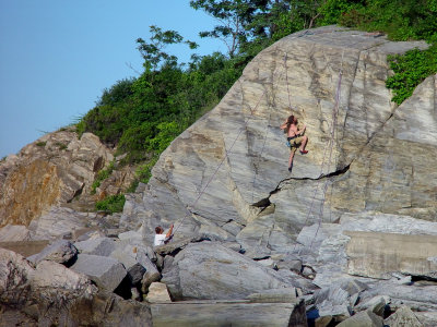 Rock climbing near Portland Head