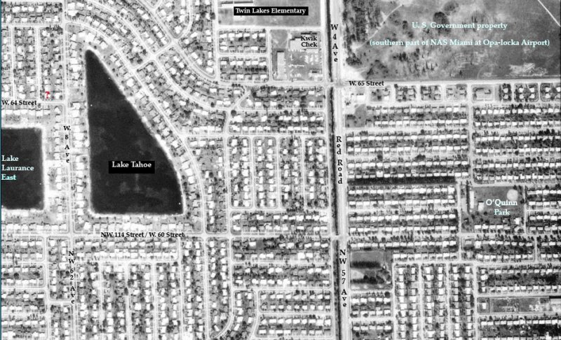 1963 - aerial view of north Hialeah with Lake Tahoe, Twin Lakes Elementary and OQuinn Park