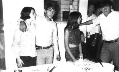 1966 - Cathy Greenwell, Terry Bocskey, Michelle Dorian, Lawry Bocskey and Barry Erdvig at Terry's 18th birthday party