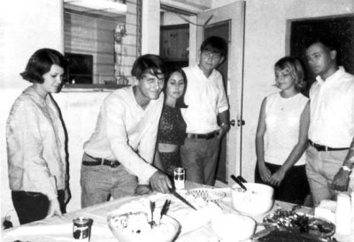 1966 - Cathy Greenwell, Terry Bocskey, Michelle Dorian, Barry Erdvig, unknown and Mike Gentry at Terry's 18th birthday party