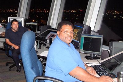 2008 - Pushback Controller Carlos Moran and Gate Controller Jerome JJ Jones working in the J-Tower at MIA