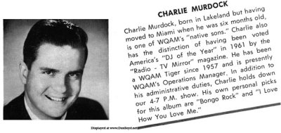 Mid 1960's - WQAM disc jockey Charlie Murdock on the back of WQAM's Oldies but Goodies record album