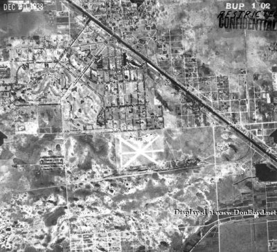 1938 - aerial view of south Hialeah, Miami Springs and Pan American Field (center) in Dade County, Florida