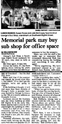 1980's - article about George's Super Sub Shop closing