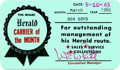 1965 - Don Boyd, Miami Herald Carrier of the Month
