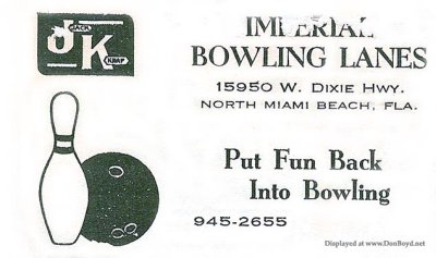 1966 - ad for Imperial Bowling Lanes on West Dixie Highway in North Miami Beach