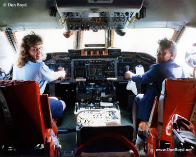Early 1990's - the dynamic duo of Annette Fox and Diane Dean in the cockpit of an Air Force C-141