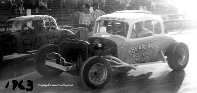 1962 or 1963 - Polar White roof coating sponsored car and Freeman Sod sponsored car racing at Hialeah Speedway