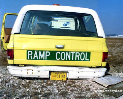 Early 1980's - Ramp Control vehicle stuck in the sugar sand southwest of the old bomb search building