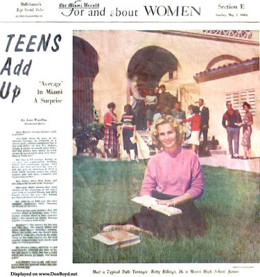 1961 - Miami High Junior Betty Billings in a Miami Herald article about the typical Dade teenager