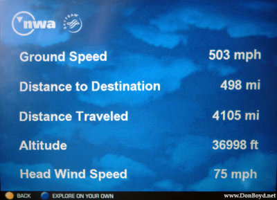 Our flight information onboard Northwest Airlines flight 803, B747-451 N670US