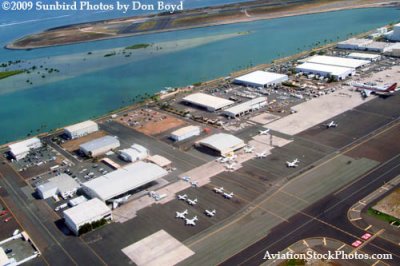 A takeoff aerial view of a cargo area at Honolulu International Airport