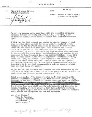 1984 - County Manager's letter authorizing MIA's Gate Controllers to a one pay step increase in pay