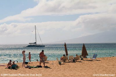 2009 - bathers at Kaanapali Beach with the island of Lanai in the background
