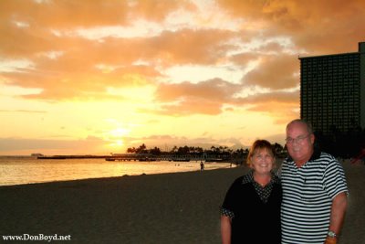 July - Karen and Don on Waikiki Beach at sunset